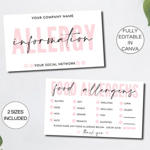Editable Food Allergens Card Template, Printable Allergen Checklist ...