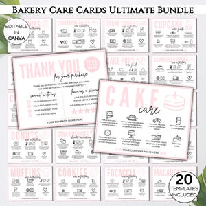 Editable Bakery Business Care Cards Bundle, Bakery Small Business Care Card Bundle, Printable Cake Care Card, 20 Templates Included. TDS-05