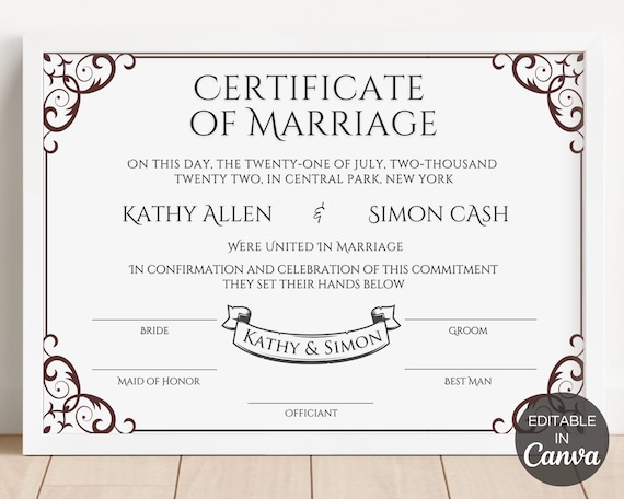 Editable Marriage Certificate Template Custom Certificate Of -  Portugal