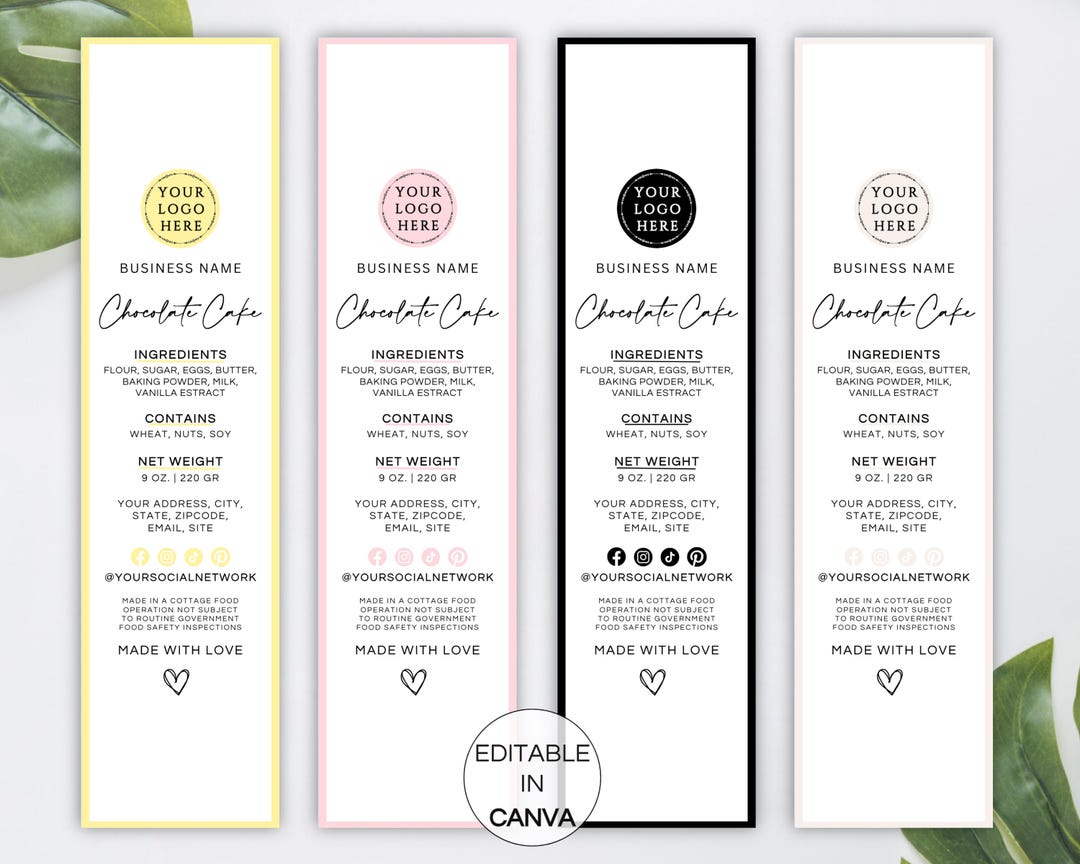 Mini Cake Tin Label, Editable Bakery Label, Printable Mini Loaf Cake ...