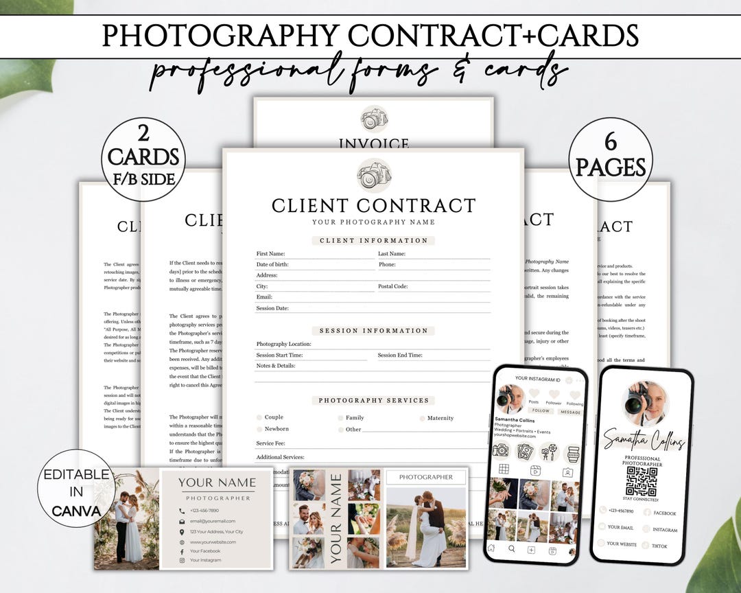 Photography Client Contract Template, Editable Photographer Instagram ...
