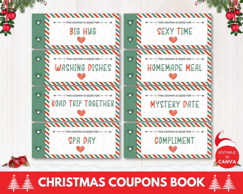 Christmas Love Coupon Book Template, Editable Christmas Coupons ...