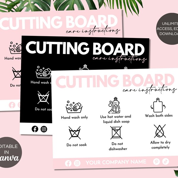 Cutting Board Care Instructions Printable Card Etsy UK