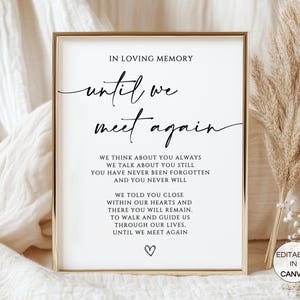 In Loving Memory Sign Template, Until We Meet Again Minimalist Wedding Sign, Editable Wedding Sign Canva Template, Wedding Reception Sign