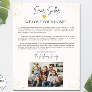 Plantilla de carta de oferta de vivienda, carta editable al vendedor, carta de oferta para comprador de vivienda imprimible, plantilla de Canva para carta de estimado vendedor. TDS-12