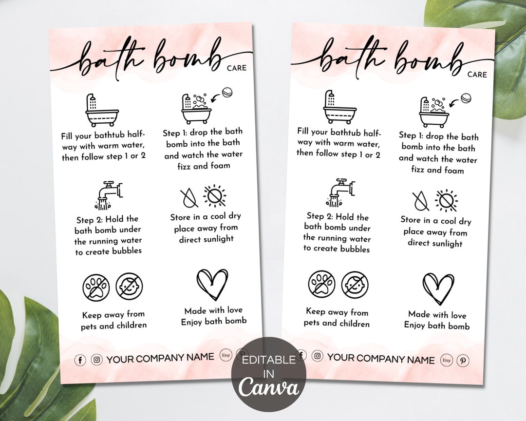 Bath Bomb Care Card Template, Editable Bath Bombs Care Instructions ...