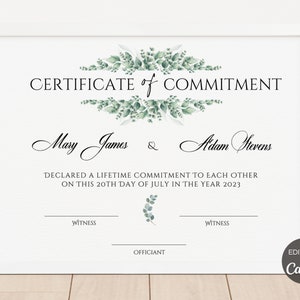 Bearbeitbares Engagement Zertifikat, druckbare Hochzeitsurkunde, Canva Digital Download Vorlage. TDS-10