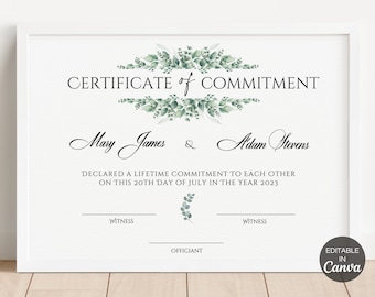 Zertifikat der Bindung Vorlage, druckbare Hochzeit Zertifikate, In Canva bearbeiten, digitaler Download