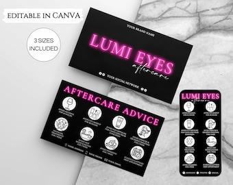 Lumi Eyes Aftercare Cards Template, Editable Eye Skin Booster Care Card, Printable Esthetician Beauty Salon Cards Canva Template. TDS-05