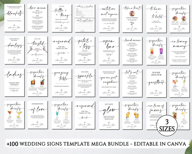 Minimalist Wedding Sign Bundle, Modern Wedding Signage Bundle, Editable Wedding Signs Canva Template, +100 Wedding Reception Signs Set image 4