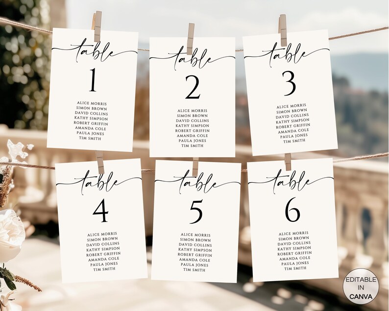Minimalist Wedding Seating Chart & Table Numbers, Editable Find Your ...