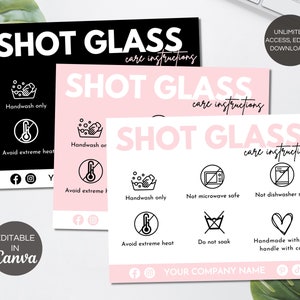 Shot Glass Care Card Template, Editable Shot Glass Care Instructions, Printable Shot Glass Care Guide, Small Business Canva Template. TDS-05
