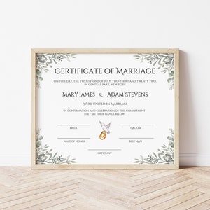 Modèle de certificat de mariage modifiable, certificat de mariage personnalisé, certificat de mariage imprimable, souvenir de mariage Canva. FT-10 image 9