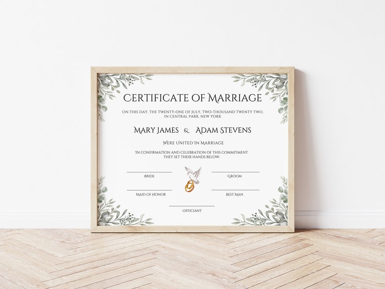 Modèle de certificat de mariage modifiable, certificat de mariage personnalisé, certificat de mariage imprimable, souvenir de mariage Canva. FT-10 image 9