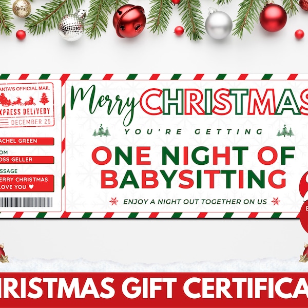 Christmas Babysitting Coupon Template, Editable Babysitter Coupon, Printable Christmas Babysitting Gift Idea, Canva Custom Coupon. TDS-13