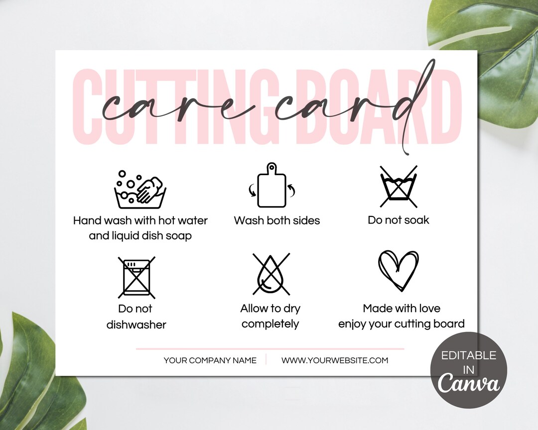 Cutting Board Care Card Canva Template, Editable Chopping Board Care Instructions, Printable