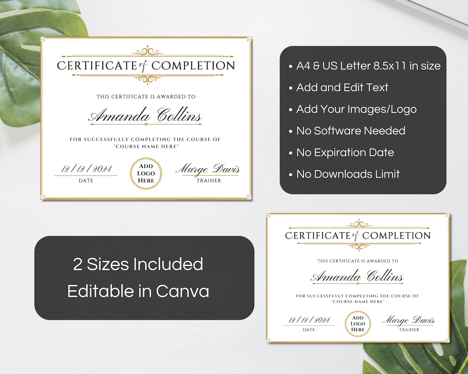 Editable Course Completion Ribbon Certificate of Completion Template, Editable Course Award Training ...