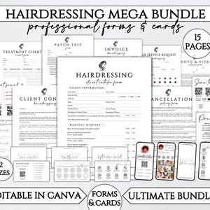Lot de formulaires coiffure, formulaire de consentement modifiable pour les cheveux, carte de visite Instagram cheveux, formulaires imprimables de prise de cheveux, modèle de formulaires pour salon de beauté