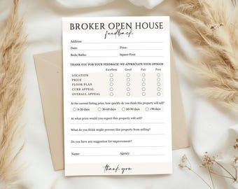 Broker Open House Feedback Form, Real Estate Agent OpenHouse Forms Questionnaire