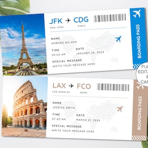 Plantilla Canva de tarjeta de embarque editable, billete de avión imprimible, viaje sorpresa con tarjeta de embarque, billete de embarque DIY de descarga digital. TDS-13 imagen 6