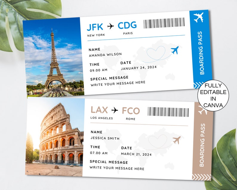 Editable Boarding Pass Canva Template, Printable Airline Ticket, Boarding Pass Surprise Trip, Digital Download DIY Boarding Ticket. TDS-13 image 6