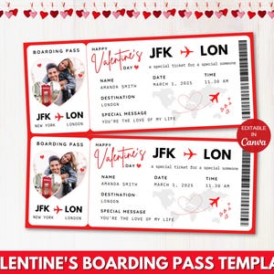 VALENTINE'S Boarding Pass Template, Editable Valentine's Day Gift Idea, Valentine Boarding Ticket, Printable Plane Ticket Template. TDS-13