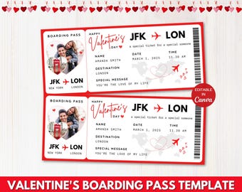 VALENTINE'S Boarding Pass, Printable Boarding Ticket, Editable Canva Template
