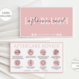 Cartes d'entretien pour les lèvres fard à joues, guide modifiable de soin des lèvres PMU, instructions d'entretien imprimables pour le maquillage permanent, modèle de carte de soins pour salon de beauté. TDS-05