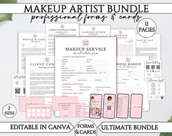 Makeup Artist Forms Bundle, Printable Bridal Make Up Contract Service Forms, Editable Canva Template