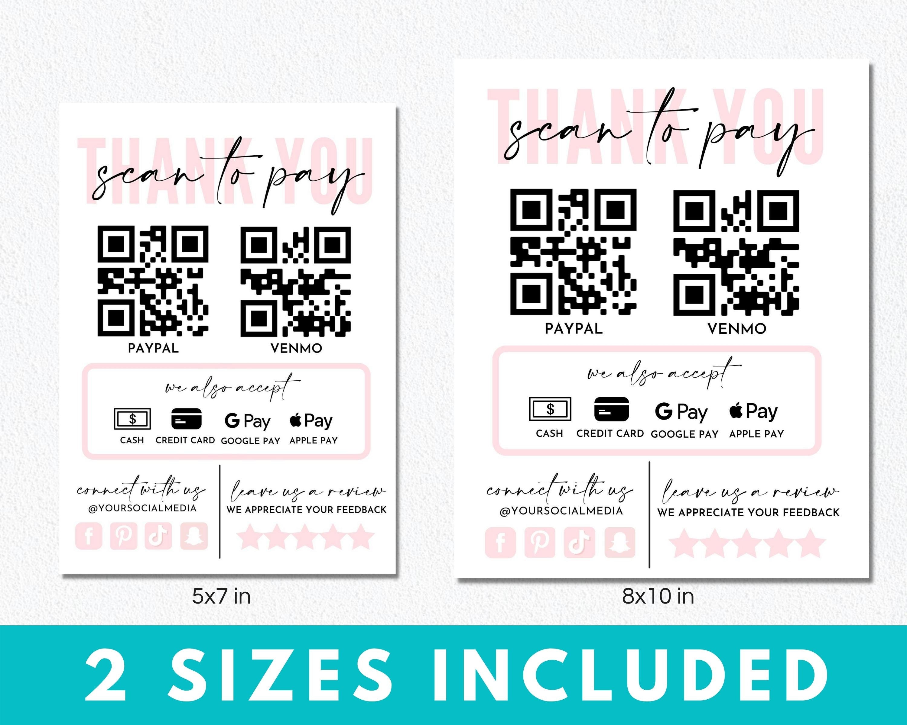 Editable QR Code Payment Sign Template, Printable Scan to Pay Signs, 2 ...