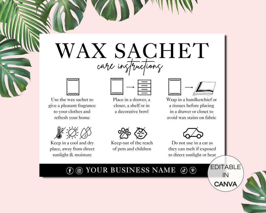 Wax Sachet Care Card, Editable Wax Sachets Instructions Cards Canva ...