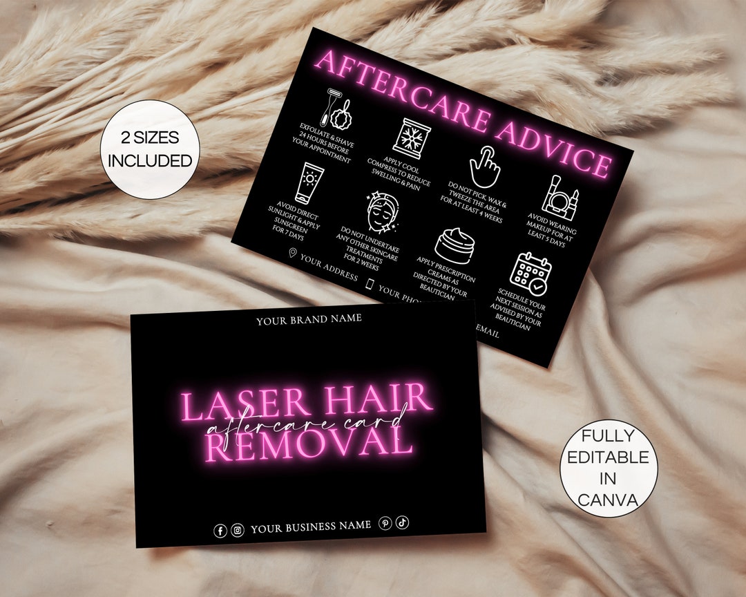 Laser Hair Removal Aftercare Card, Editable Hair Removal After Care