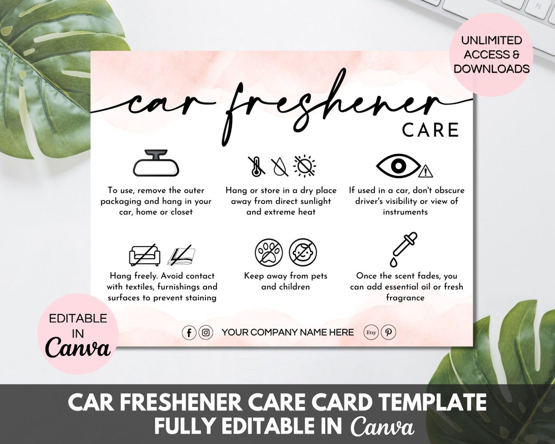 Car Freshie Care Card, Editable Car Freshener Care Guide, Printable Air Freshener Care