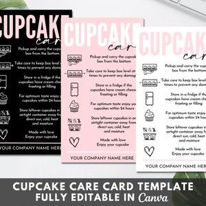 Modèle de carte d'entretien de petit gâteau, instructions d'entretien de petit gâteau modifiables, guide d'entretien de petit gâteau imprimable pour petites entreprises, notice d'emballage de petit gâteau.TDS-05