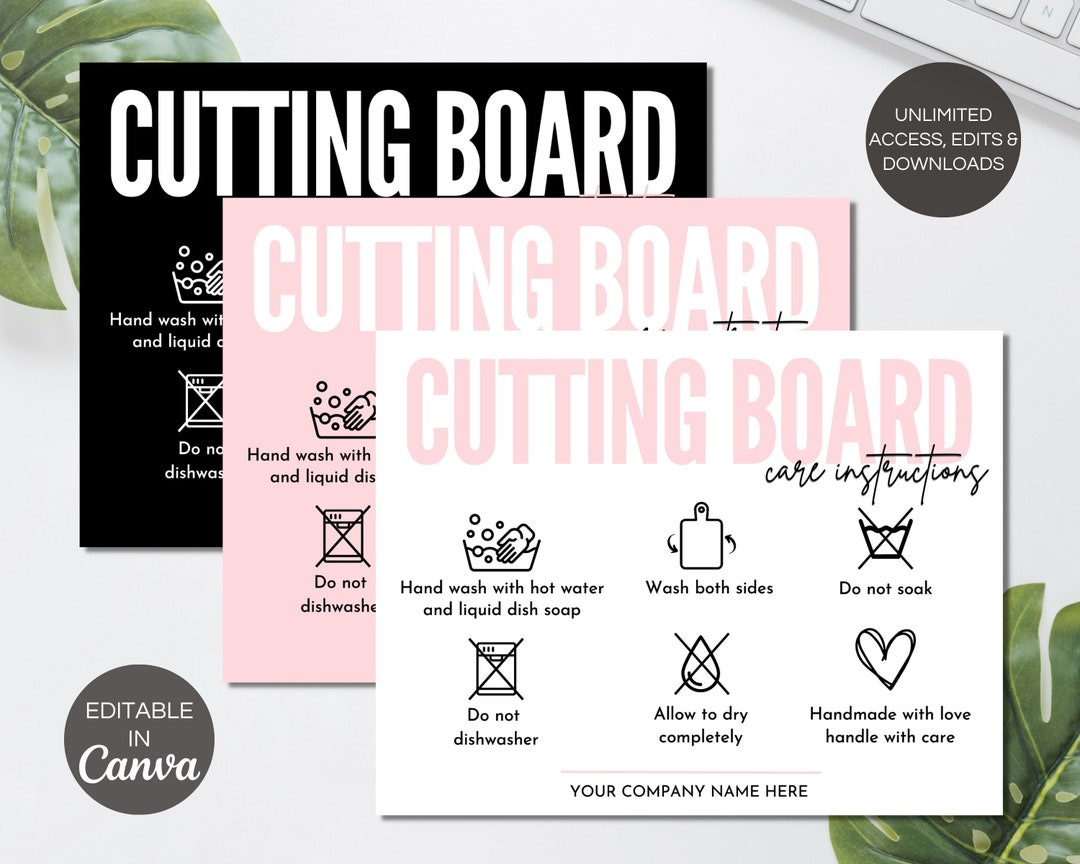 Editable Cutting Board Care Card Template, Printable Cutting Board Care