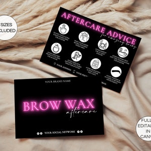 Brow Wax-nazorgkaarten, bewerkbare wenkbrauwwasverzorgingsinstructies, afdrukbare wenkbrauwwasverzorgingskaart, schoonheidssalon schoonheidsspecialiste sjabloon. TDS-05
