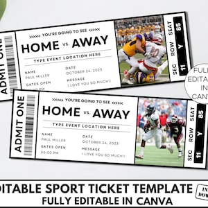 Bearbeitbare Sportticketvorlage, druckbare Geburtstagsgeschenkidee, Baseball Basketball Canva Custom Ticket, Sport Surprise Ticket. TDS-13
