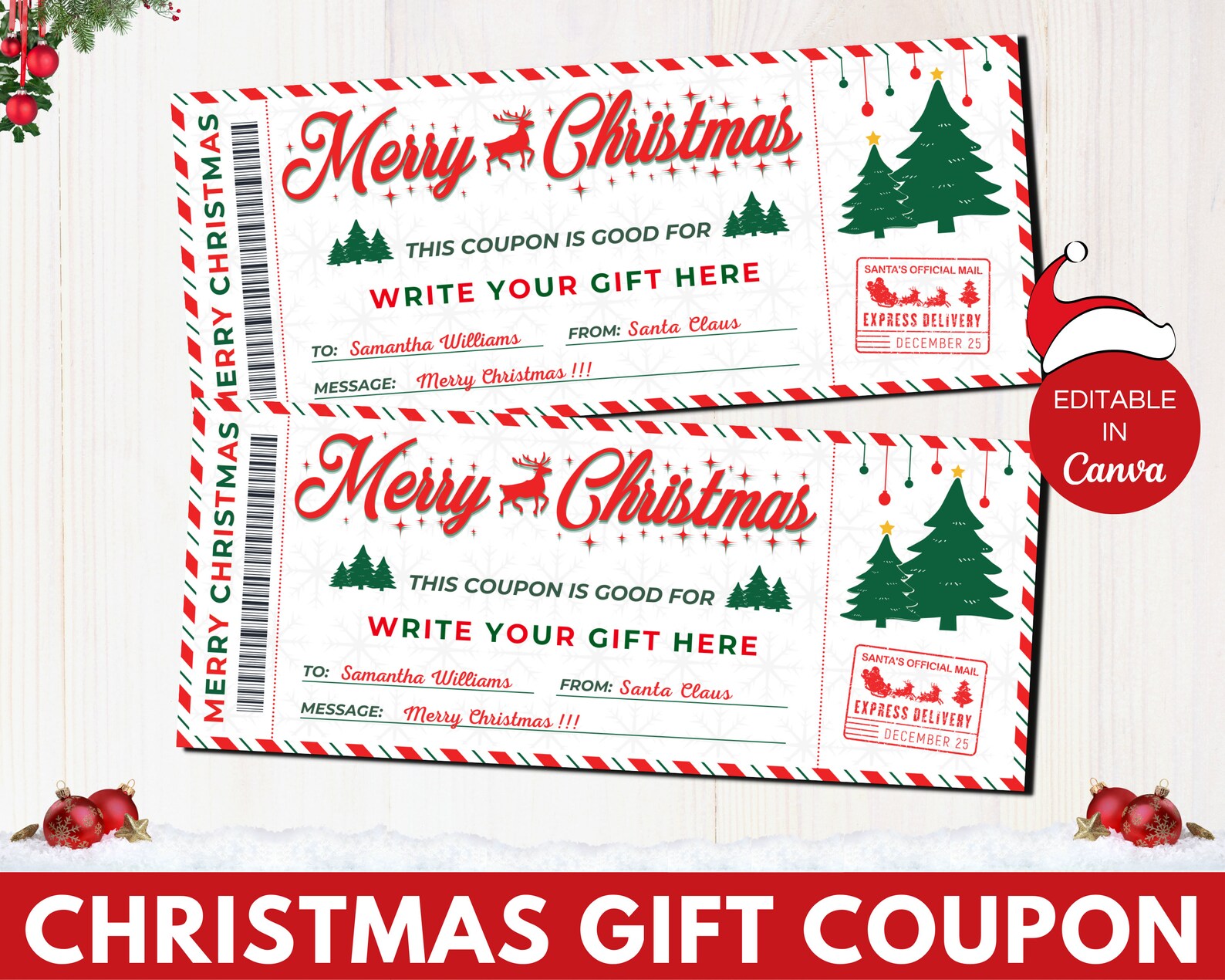 Editable Christmas Coupon Template Printable Christmas Gifts Etsy