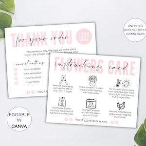 Flowers Care Card Template, Editable Bouquet Care Instructions, Printable Flowers Care Guide, Blooms Florist Care Cards Canva Template