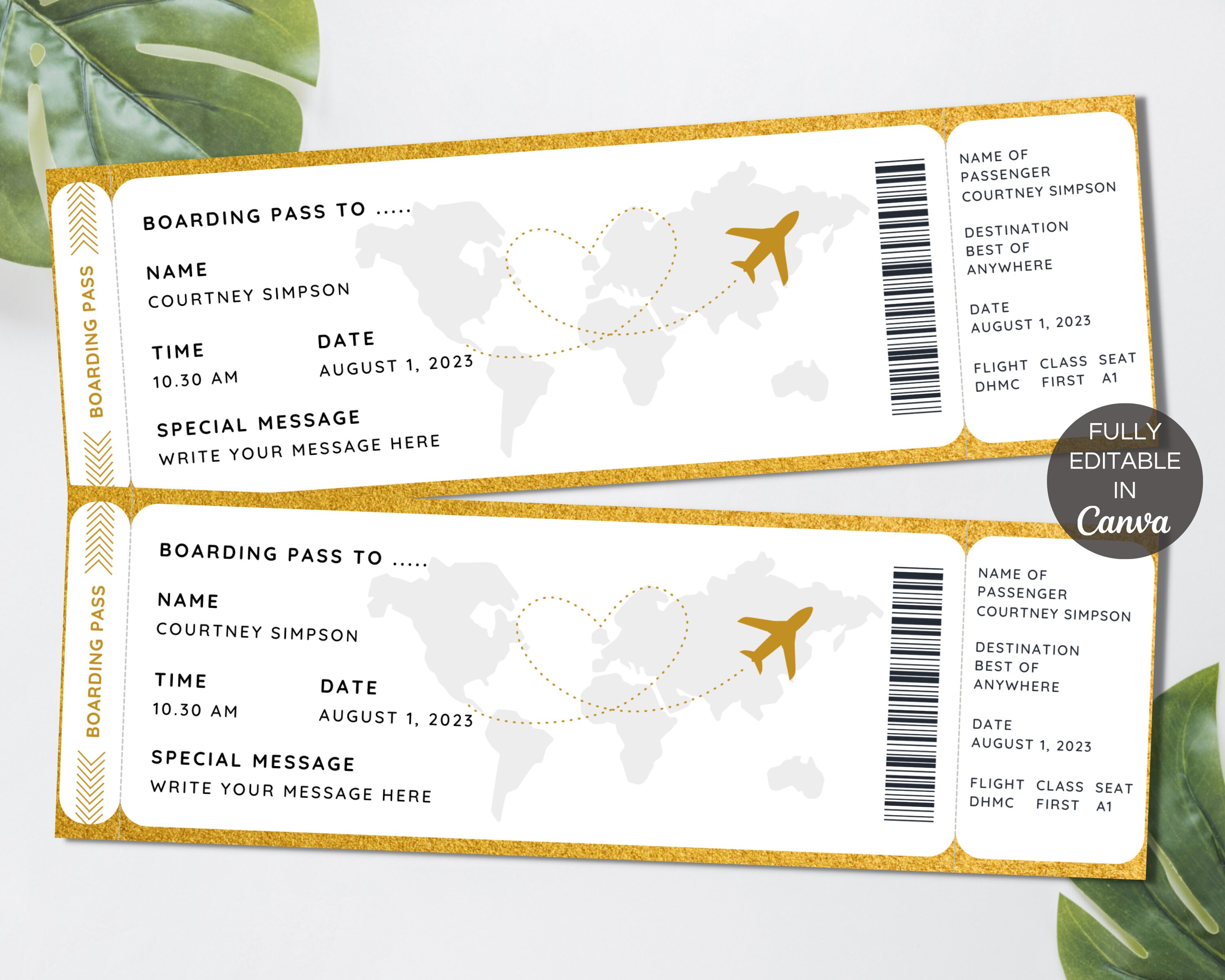 Boarding Pass Canva Template Editable Boarding Ticket Custom - Etsy.de