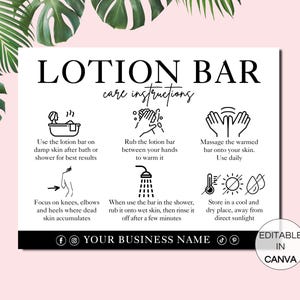 Modèle de carte d'entretien pour barres de lotion, instructions modifiables d'entretien pour barres de lotion solide, modèle imprimable sur toile de guide de lotion en barre zéro déchet. FT-05