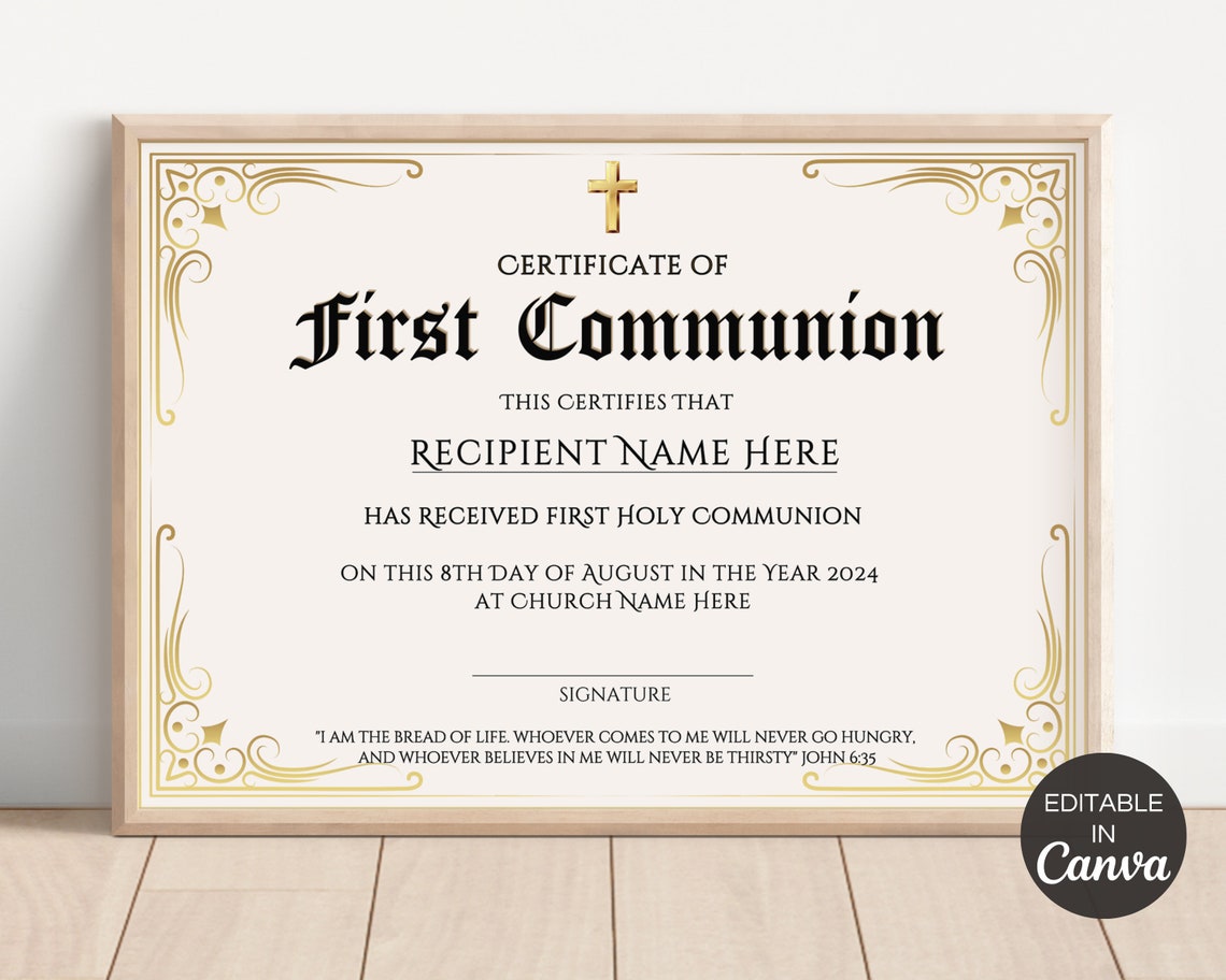 First Communion Certificate, Printable Firstholy Communion Certificates ...