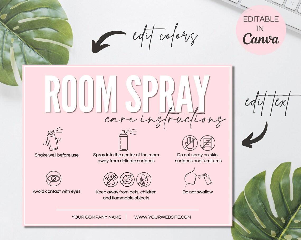 Room Spray Care Card Template Editable Room Spray Care Etsy