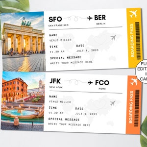 Bearbeitbare Bordkartenvorlage, druckbare Bordkarte, Canva Bordkarte Überraschungsreise, Flugticket Canva, digitaler Download.TDS-13