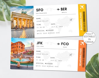 Editable Boarding Pass Canva Template, Printable Fake Airline Ticket, Digital Download