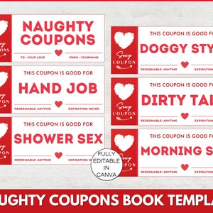 Naughty Coupons Template. Printable Naughty Coupon Book, Editable Sex Coupons, Kinky Sex Coupons, Valentines Coupons Canva Template. TDS-13