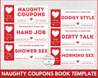 Naughty Coupons Template. Printable Naughty Coupon Book, Editable Sex Coupons, Kinky Sex Coupons, Valentines Coupons Canva Template. TDS-13