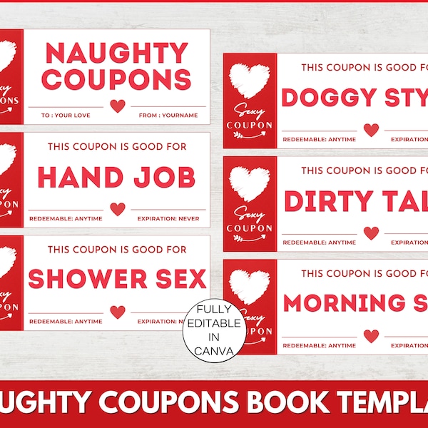 Modèle de coupons coquins. Livre de coupons coquins imprimables, coupons sexuels modifiables, coupons sexuels pervers, modèles Canva de coupons Valentines. TDS-13