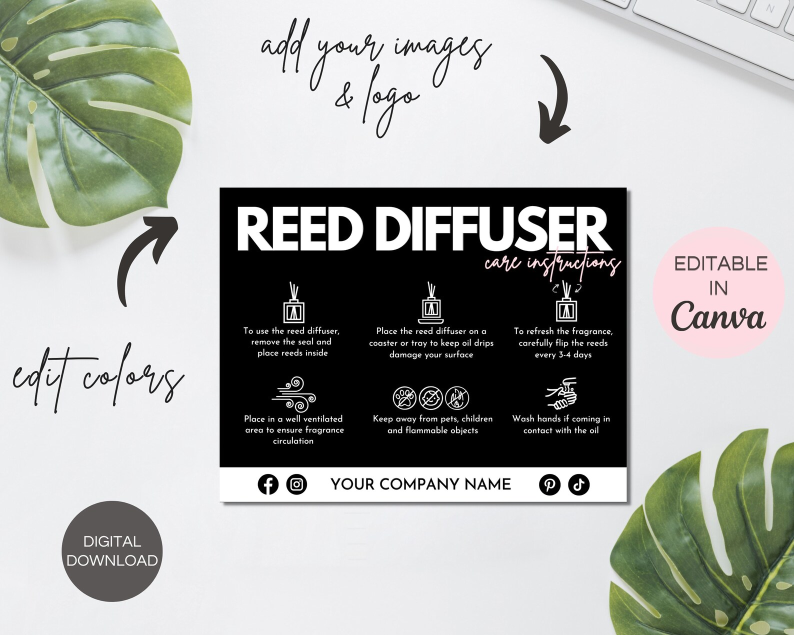 Editable Reed Diffuser Care Instructions, Reed Diffuser Care Card ...
