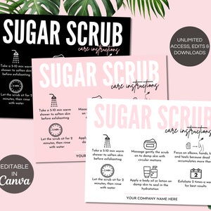 Sugar Scrub Care Card Template, Editable Body Scrub Care Guide, Printable Exfoliating Butter Application Customer Instructions. TDS-05 image 6